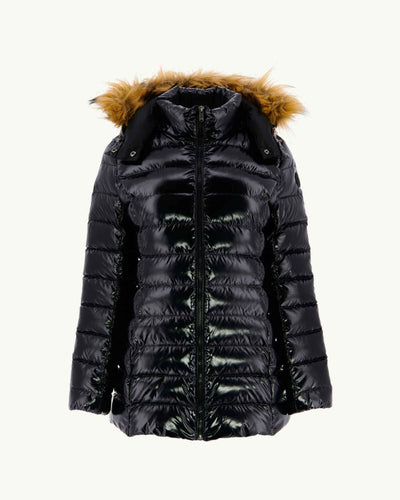 Doudoune mi-longue laquée Grand Froid Noir Perle